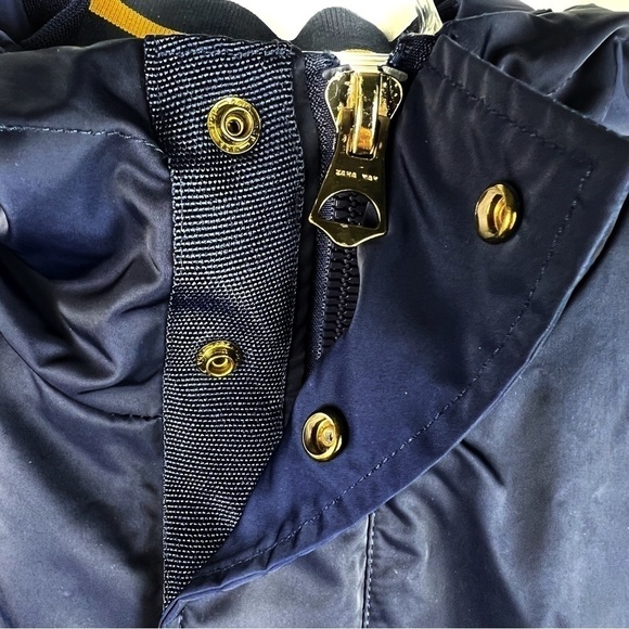 EUC- Zara Man Hooded Varsity Stripe Inside Navy Blue Bomber Jacket Size Large - Picture 4 of 16